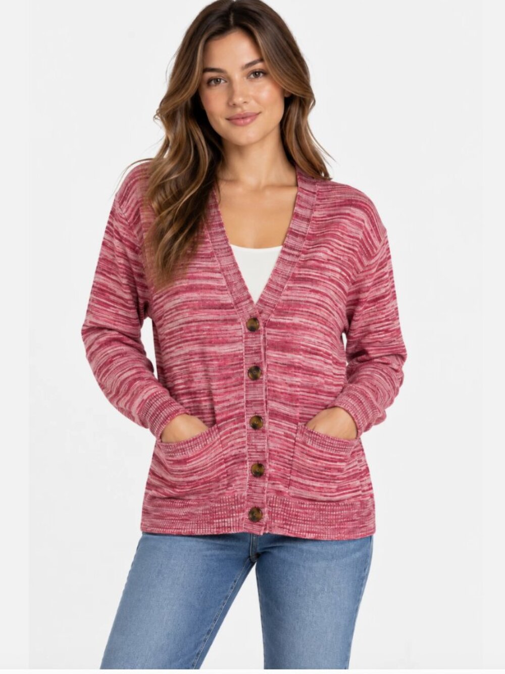 State of Day Women's Marled Knit Button Front Cardigan Crimson Red Size:M NWT
